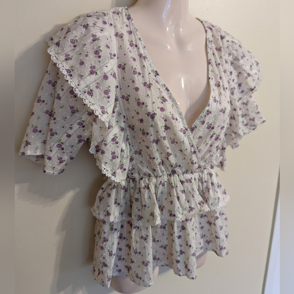 Selected FEMME Susy Ruffled floral blouse top 34 xs - Picture 6 of 16